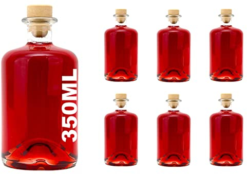 casavetro Botellas de cristal vacías de 350 ml, 6 botellas de licor de farmacéutico con corcho, 350 ml, botella de vino, botella de licor, vinagre o aceite, botella para rellenar, 0,35 litros (6