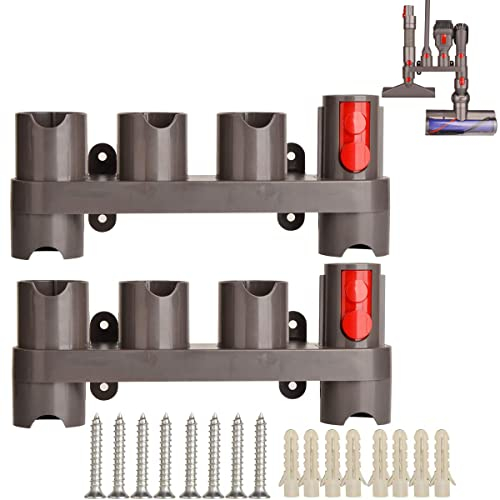 Aoonar Soporte de Accesorios Aspiradora para Dyson V15 V11 V12 V10 V8 V7 G5 SV10 SV11 SV12 SV14 Soporte para Montaje en Pared Organizador con 10 Ranuras 2 Piezas Gris