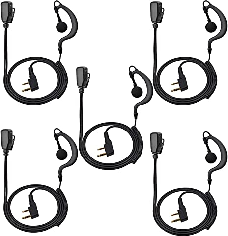 UAYESOK G-Form Radio Ohrhörer 2 Pin Bodyguard Sicherheits Headset für Baofeng UV-5R Kenwood TK-2107 TK-3501 Midland G10 Retevis RT24 RT22 RT27 protalk Walkie Talkie 2 Wege Radio mit PTT Mic (5 Stück)