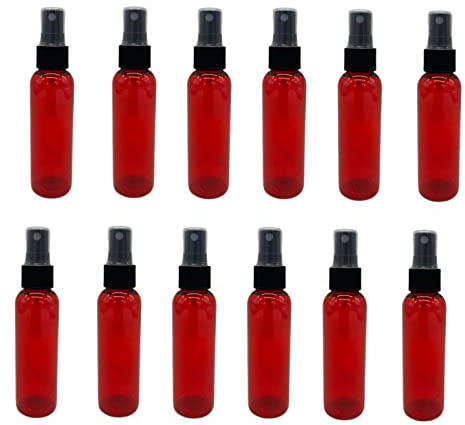 Natural Farms Rote Cosmo KunststoffSprühflaschen, 57 ml, 12 Stück, leere Sprühflaschen, nachfüllbar, BPAfrei, ätherische Öle, Aromatherapie, feine Nebelsprühgeräte mit Staubkappen, hergestellt in