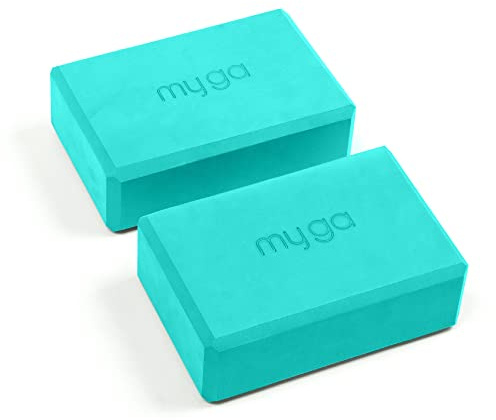 Myga Yoga Blocks - Pair of High Density Foam Bricks for Yoga, Pilates and Fitness for Balance, Support & Flexibility - Non Slip, Lightweight & Durable Foam Blocks for Home, Gym & Travel (Turquoise)