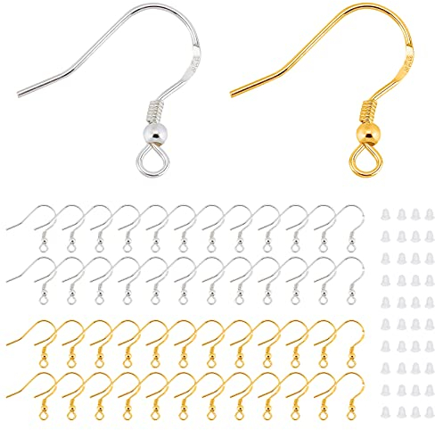 200 Stück Ohrring Haken 925 Sterling Silber Versilberter Ohrhaken Hypoallergene ohrringe selbst machen mit Durchsichtigen Gummi Ohrstopper für DIY Ohrhänger Schmuckherstellung Ohring Zubehör