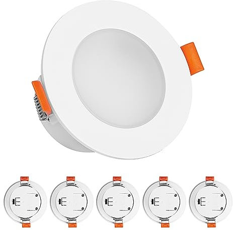 Eslas LED Downlights Ceiling 5W, IP65 Parallel Connection Recessed Ceiling Lights 3CCT Bathroom, Warm White 2700K Neutral White 4000K Cool White 6000K Selectable, 550Lm, Non-Dimmable, 6 Pack