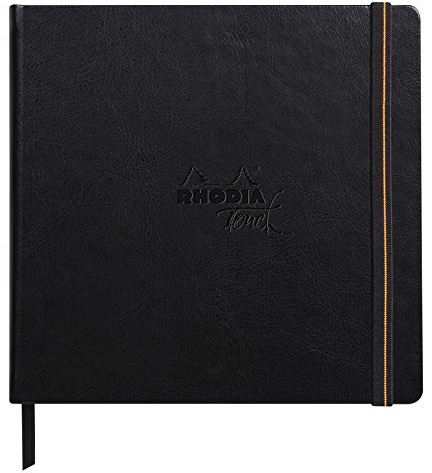 Rhodia 116176C - Rhodia Touch Skizzenbuch Mixed Media Book, 20 Blatt Paint'ON-Papier extraweiß 250g, 15x15 cm, ideal für Mischtechniken und Kunst, Schwarz, 1 Stück