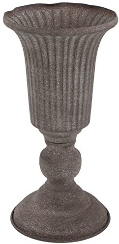 SEWACC Stone Planters Antique Urn Planter Pedestal Vase Rustic Metal Classic Vase Bowl Table Centerpieces for Arrangement Farmhouse Decor White Garden Urns