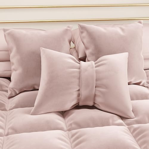 PETTI Artigiani Italiani - Cuscini Divano in Velluto con Imbottitura, Copricuscini Camera da Letto, Cuscini Arredo con Cerniera Invisibile, Cuscini Velluto Cipria Fiocco 1 Pezzo - 50x40 cm