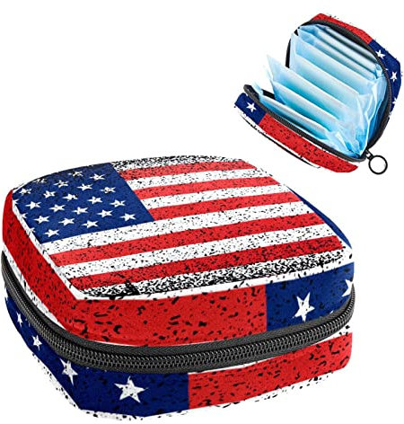 USA Retro Flagge Periode Tasche Tragbare Tampon Aufbewahrungstasche für Damenbinden, Mehrfarbig, 4.7x6.6x6.6 in/12x17x17 cm