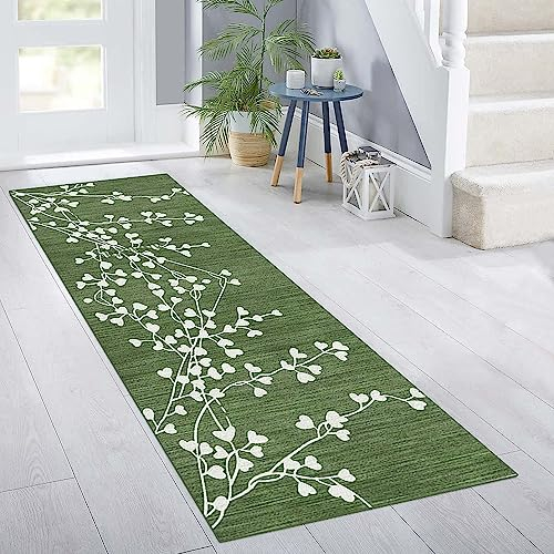Siunwdiy Teppich Läufer Flur Grün Lang rutschfest Kücheteppich Waschbar 120x180cm Meterware Abstrakt Teppichmatten Waschbar Korridor Wohnzimmer Schlafzimmer 40-140cm Breit, Anpassbare Größe