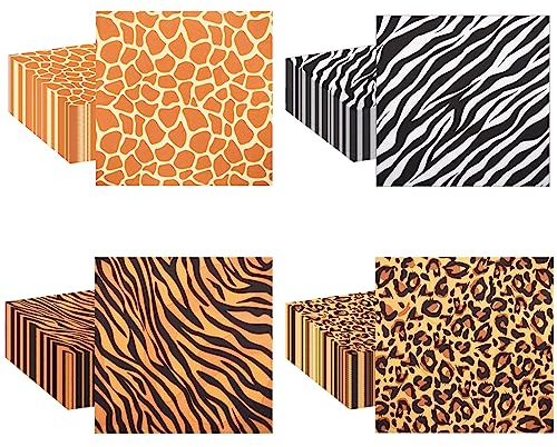 80 Stück Safari-Servietten mit Tierdruck,Servietten mit LeopardDruck ZebraDruck TigerDruck GiraffeDruck für Kinder Geburtstagsparty, Babyparty,Dschungel-Safari-Mottoparty Dekoration