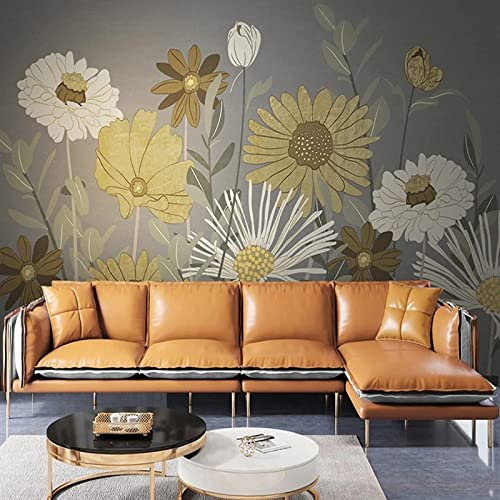 Warme Graue Dekoration Fototapete, Gänseblümchen Pflanzen Vlies Tapete, Wandbild Dekoration - für Study Zimmer Restaurant Cafe die Mauer 450 x 315 cm