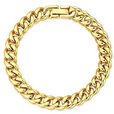Philip Jones Men's 9mm Gold Plated Stainless Steel 8.5 Inch Curb Chain Bracelet