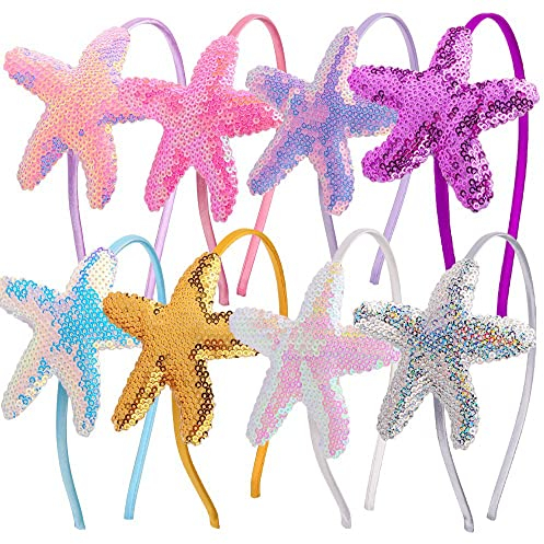 QHFlashbuy 8 Stück Seestern Stirnband Stirnbänder für Mädchen,Meerjungfrau Stirnband Mädchen Haarbänder Bunter Glitzernde Haarbänder für Frauen Mädchen Täglich Tragen