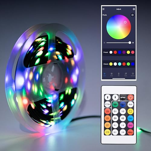 Smart Fairy Lights 10M, Music Sync, Bluetooth App and Remote Control, RGBIC Colour Changing for Xmas Party/Wedding/Gaming Room Decoration, USB Power or Battery Operated IP68 Waterproof Outdoor Lights