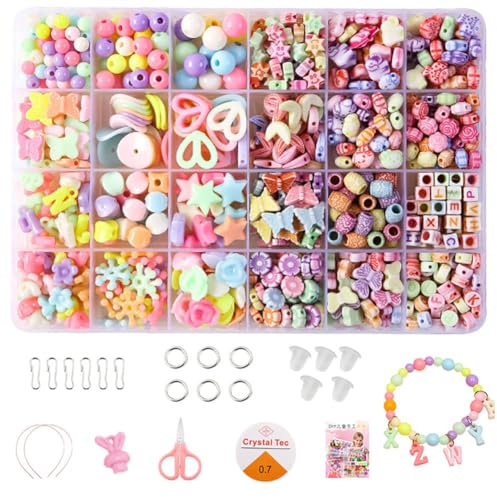 RHQFDM Kinder Perlen Set DIY Armbänder Bastelset Bunte Perlen,Zum Auffädeln Bastelperlen Kinder,Selber Machen Kinder Perlen