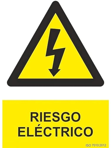 Señal Riesgo Eléctrico | Cartel informativo Zona Riesgo de accidente por electricidad | PVC | Certificado ISO 7010:2012 | 0,7 mm Grosor | Color Amarillo, 40 x 30 cm
