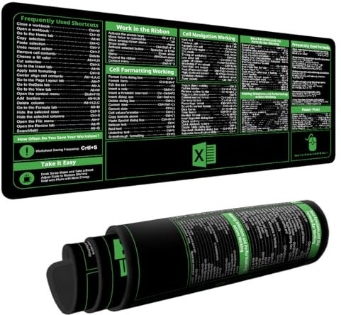 inean Office, Excel Shortcut Mouse Pad 90x40cm- Gaming Mat for PC, Stitched Edge Non-Slip Base Extended Large Mousepad, Keyboard Mat