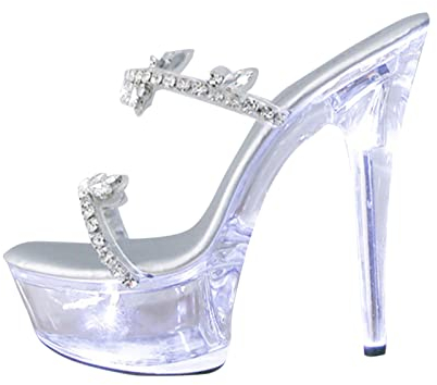 UnoSheng Leuchtende Strass Transparente Schuhe mit hohen Absätzen Leuchtende Mode Sexy Schuhe mit hohen Absätzen 13cm Damenschuhe Schwarz Elegant Blockabsatz (Silver, 38)