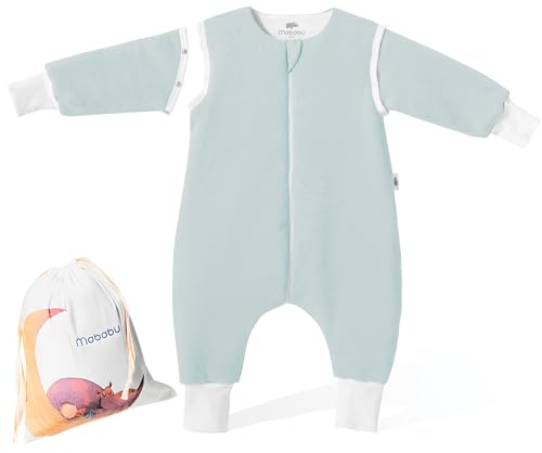 Mababu Ganzjahres Baby Schlafsack mit Füßen & abnehmbaren Ärmeln - 1.5 TOG - 100% GOTS Bio-Baumwolle - Ganzjähriger Kinderschlafsack mit Füßen- umklappbare Bündchen - Sea Green, 100cm