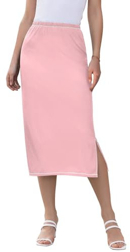 Jupe midi rose pâle pour femme, jupe midi fendue élastique taille haute, jupe midi active, taille S, rose, Taille XL