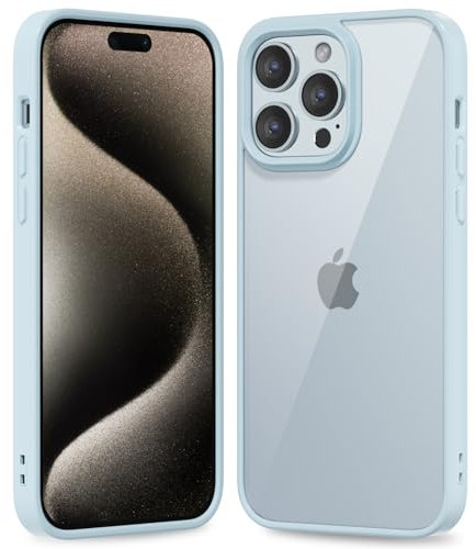 oakxco Custodia Sottile e Trasparente per iPhone 15 Pro Max Cover, Custodia Ultra Slim Guscio Rigido Trasparente Ibrida in Plastica Rigida e Gomma Siliconica Morbida, Anti-Giallo, Azzurro