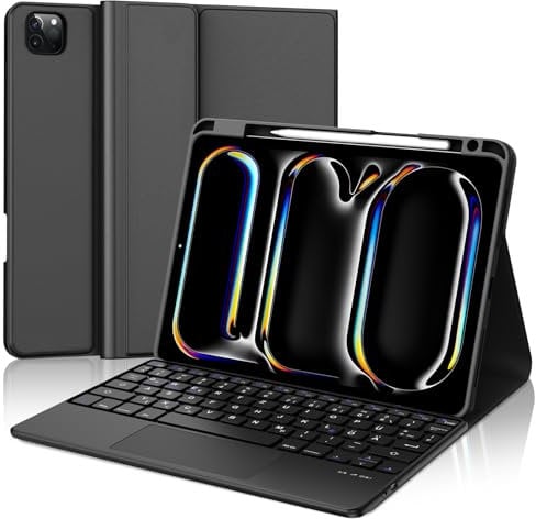 Bluetooth Touchpad Tastatur Leicht und schlank für iOS iPad 11. A16/10. 10.9, iPad Pro/Air/mini, Mac, Android Tablet Samsung Galaxy, Xiaomi Pad, Huawei, Honor, Lenovo, Schwarz