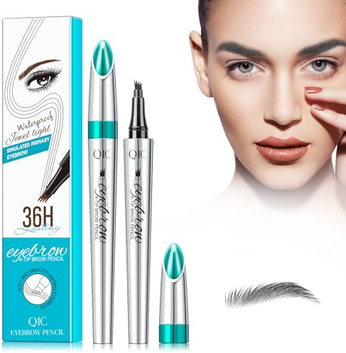 3D Augenbrauenstift,Wasserdichter Augenbrauenstift mit 4 Gabelspitze Applikator,Brauenstift Langanhaltend Natürliche Augenbrauen(Grau)