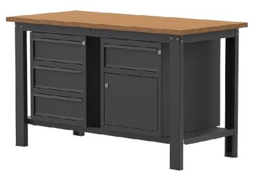 SOGI X3N_109L Werkbank 1,5 m – Holzplatte – 3 Schubladen + Schrank mit Tür und Schublade