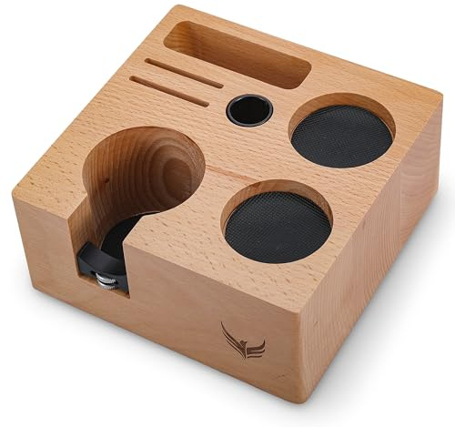 KNODOS 54mm Espresso Tamping Station for Sage Barista Express, Pro, Touch, Bambino Plus – Beech Wood Portafilter Holder and Coffee Accessories Organiser