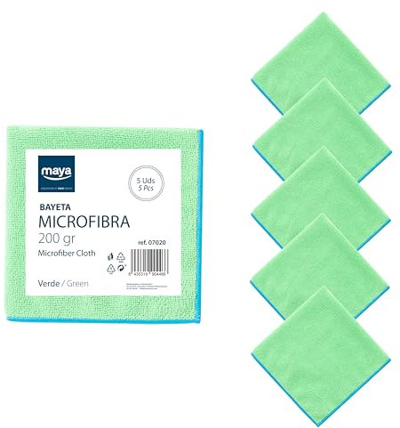 Maya Bayeta Terry 200G. Limpieza Eficaz y Sin Marcas. 100% Microfibra. para Todo Tipo de Superficies. Pack de 5 Unidades (Verde)