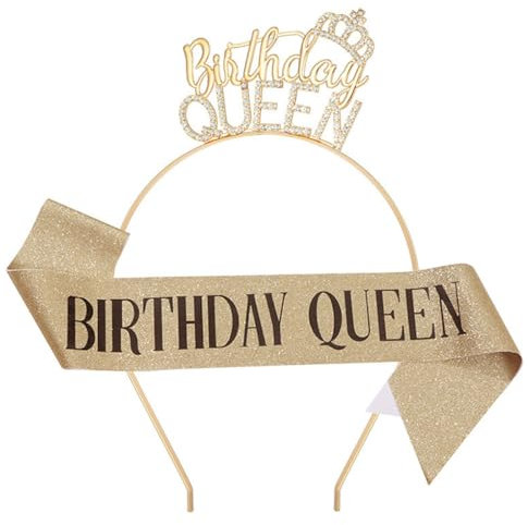 NJCXOLA Corona de Cumpleaños, Birthday Queen Tiara Corona de Diamantes, Feliz Cumpleaños Faja Corona Cumpleaños Tiara de Cumpleaños, para Mujer Fiesta de Decoración Accesorios Regalo