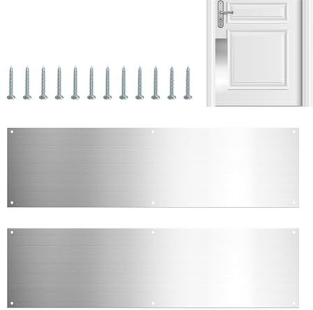 2 Stück Edelstahl-Trittplatte – 41 x 11 cm Metall-Türplatte, Metall-Trittplatte, Türschutz, Trittplatten für Außentüren, Türtrittplatten, verhindert das Treten der Tür
