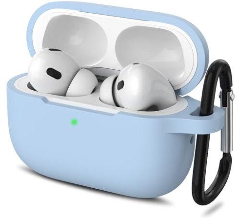 YLK Custodie per AirPods Pro 2 Cover, Silicone Custodia Antiurto Accessori per Airpods Pro 2 Generazione, con Moschettone (Blu cielo)