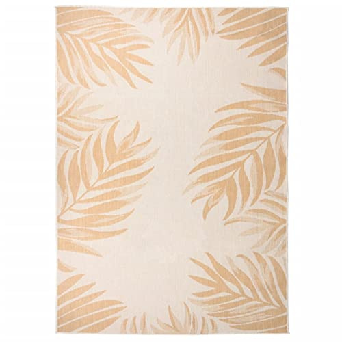 Sufrk Outdoor Flatweave Rug 140x200 cm Leaf Pattern,Reversible Outdoor Rug Portable Anti-slip Plastic Straw Carpet Mat U V Resistant Waterproof Indoor Area Rugs for Garden, Patio, Deck, Beach, Picn