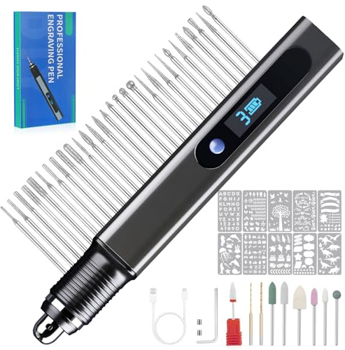 Engraving Pen Kit Rechargeable Cordless | Engraver Pen with 40 Bits, 10 Stencils, Mini DIY Electric Rotary Tool for Carving Jewelry Stone Wood Glass Metal Plastic