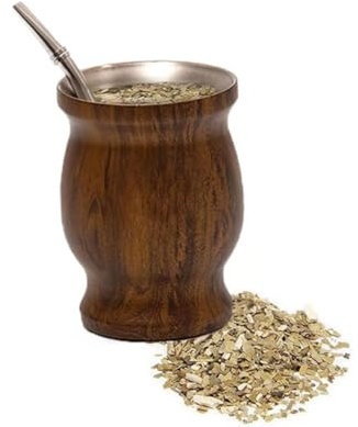 Mujiluxe Taza Mate Moderna, Taza de Doble Pared, Taza de Té Mate, Pajita y Cepillo de Limpieza (Color Grano de Madera)
