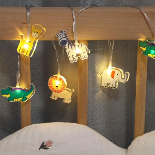 GUOCHENG Kinder-Lichterkette, 10 LEDs, warmweiß, schöne Tier-Lichterkette, batteriebetrieben, für Kinderzimmer, Kinderzimmer (Zoo)