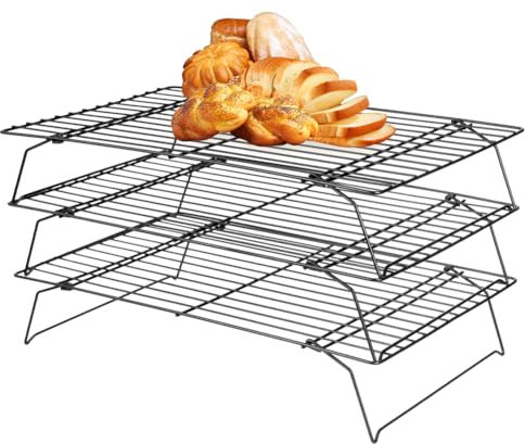 Umllpet Abkühlgitter Stapelbar, 3-Stöckiges Edelstahl Kuchengitter Auskühlgitter Set, Antihaftend 40×25cm Kuchengitter, Edelstahl Kuchenauskühler Stapelbar Kuchengitter für Kekse, Cupcake, Grillen