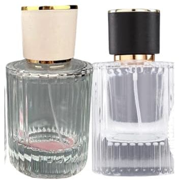 ASADAYS 30ml Refillable Glass Perfume Spray Bottle Travel Atomiser with Vertical Striped Crystal Glass Design Thickened Base Large Capacity Fine Mist Spray Suitable for Men and Women (Black/White)