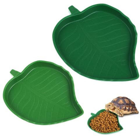 Bremorou 2 Pcs Leaf Reptile Food Water Bowl, Tortoise Snake Small Reptiles, 2 Sizes