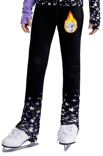 CHICTRY Eiskunstlauf Hose Mädchen Thermo Kinder Fleece Gefütterte Leggings Farbblock Patchwork Gymnastikhose High Waist Tanzhose Sportswear Helles Lila C 146-152