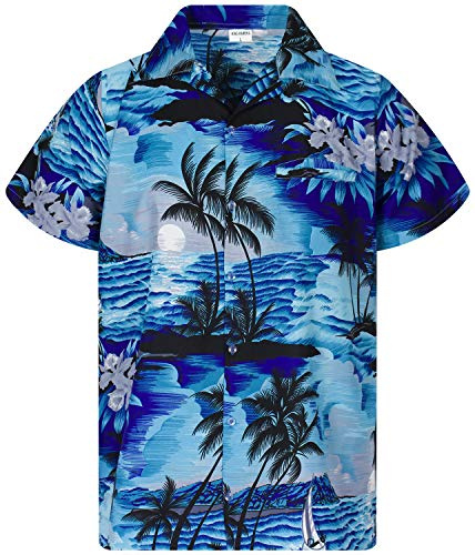 King Kameha Funky-Hawaii-Hemd, Herren, Kurzarm, Surf, Dunkel-Türkis, 9XL
