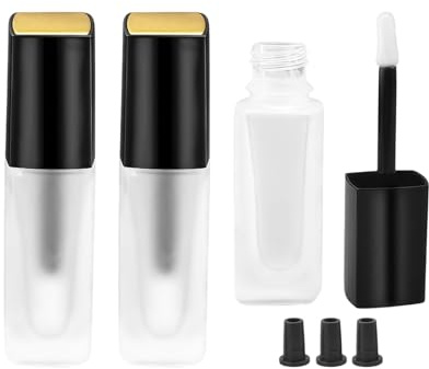 UPSTORE 3 Pcs 5ml Frosted Glass Lip Gloss Tubes Refillable Square Lip Glaze Containers with Wands and Stoppers Mini Lip Balm Bottles Vials for DIY Makeup Travel