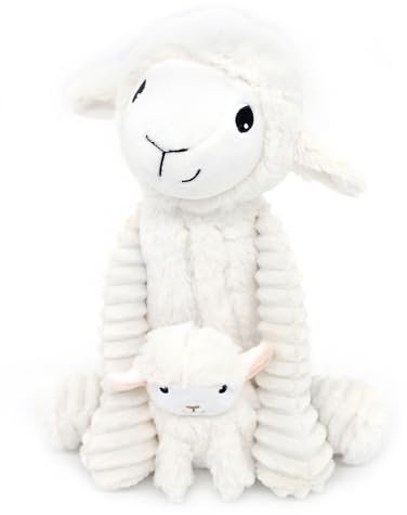LES DÉGLINGOS Les PTIPOTOS by Peluche Maman Bebe - Toute Douce - Cadeau Naissance - OLOU Mouton Maman & Bebe Blanc - 24CM