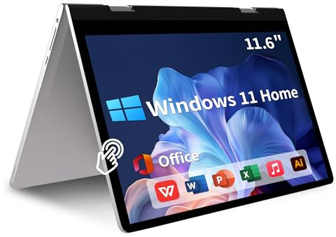 Elepad 2 in 1 Laptop Touchscreen con Windows 11, Tablet Computer portatile da 12 pollici con 4 GB di RAM 256 GB SSD HDMI Type-C 2.4G/5G WiFi BT SD Slot Webcam 4000 mAh per Lavoro Educazione