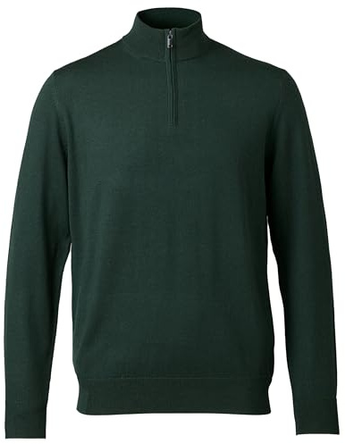 Charles Tyrwhitt Jumpers for Men - Forest Green Merino Wool 1/4 Zip Jumper - Machine Washable & Temperature Regulating Knitwear for Smart & Casual Wear
