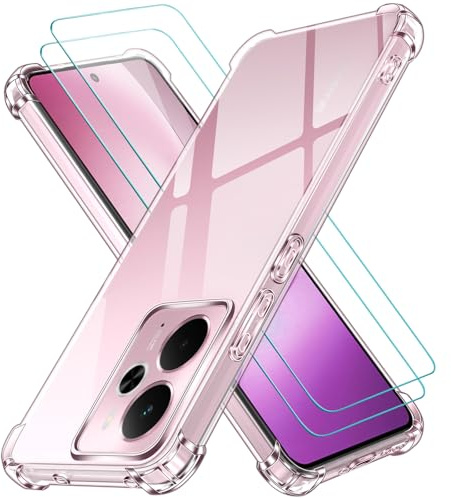 ivoler Funda para Realme 14 5G / Realme 14T 5G con 2 Piezas Cristal Templado, Carcasa Protectora Antigolpes Antiarañazos Transparente con Cojín Esquina Parachoques, Suave TPU Silicona Bumper Case