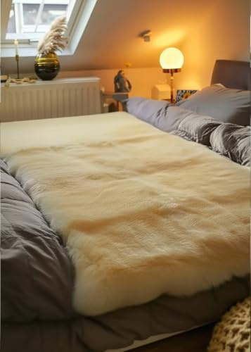Hollert Bettauflage 200 x 100 cm aus Lammfell pflanzliche Gerbung Bettfell Matratzenauflage Reha echt Merino Schaffell