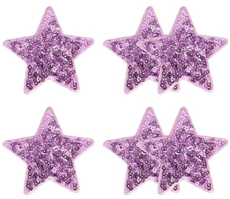 YELARXI Sequin Star Iron on Patches Embroidered Sew Sequin Glitter Patch Appliques, 2.6x2.6 Fit for DIY Shoes Hats Backpacks Clothing Repair - (6 Pack, Purple)