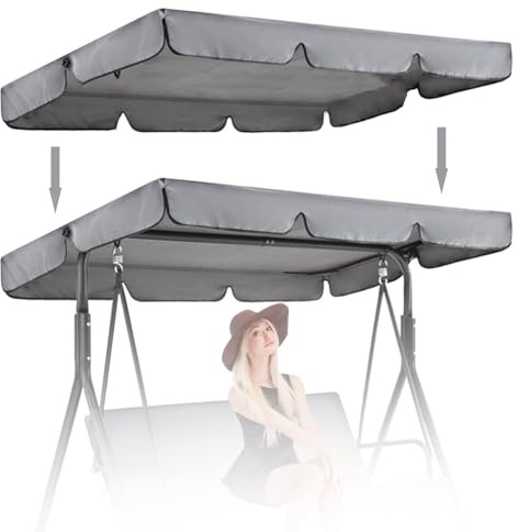 Ersatzdach Hollywoodschaukel 164 x 114cm,Dach Hollywoodschaukel 2-3 sitzer, Sonnendach für Hollywoodschaukel,Vordach zur Einfachen Montage,UV-Schutz Schaukel Dach Ersatz (Size:164*114*15cm,Color:Grau)