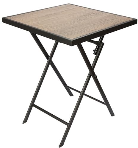 BRUBAKER Gartentisch Bergamo - 58 x 58 cm Balkontisch wetterfest - Metall Beistelltisch klappbar - Campingtisch eckig mit Holz Optik - Klapptisch für Balkon, Terrasse - Bistrotisch - Braun
